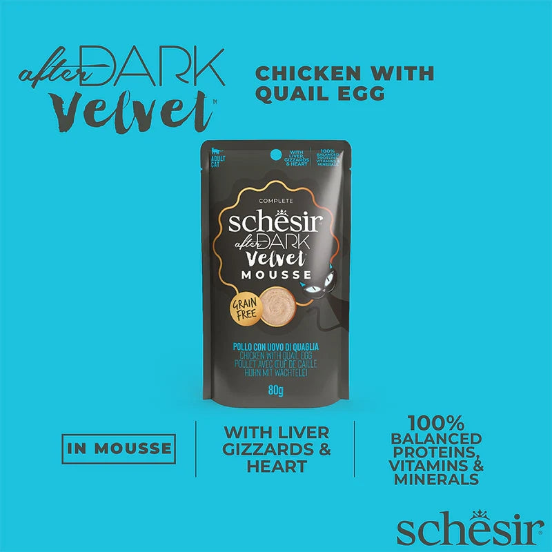 Schesir After Dark Velvet Mousse Adult Cat Chicken & Quail Egg 12 x 80g