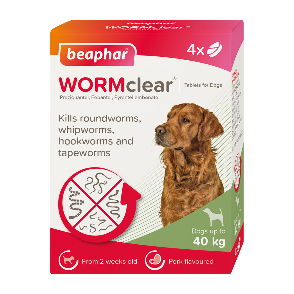 Beaphar WORMclear for Large Dogs up to 40kg Worming Tablets x 4