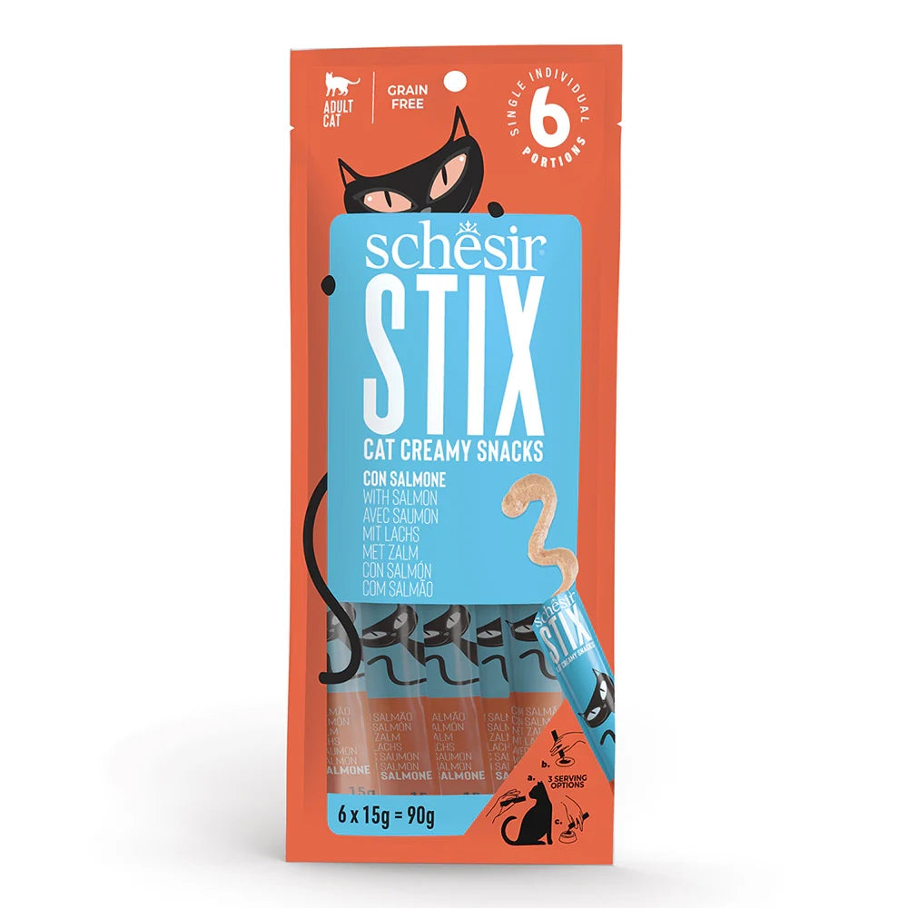 Schesir Stix Cat Treats with Salmon in Cream 6 x 15g