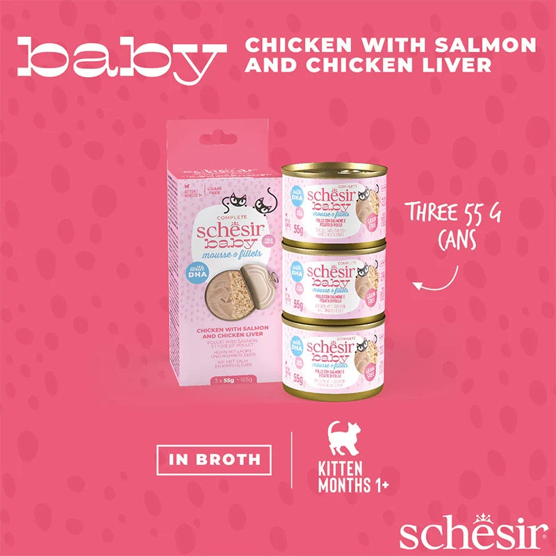 Schesir Kitten Baby Mousse & Fillets Chicken with Salmon and Chicken Liver 3 x 55g